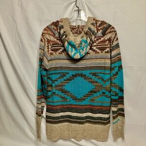 Vintage NOSTALGIA Aztec western soft pullover hoodie Acrylic women M multicolor
